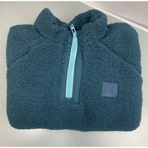 UNDER ARMOUR Women's Sherpa Fleece 1/4-Zip Teal Green Comfort Jacket Size Large - Picture 3 of 16